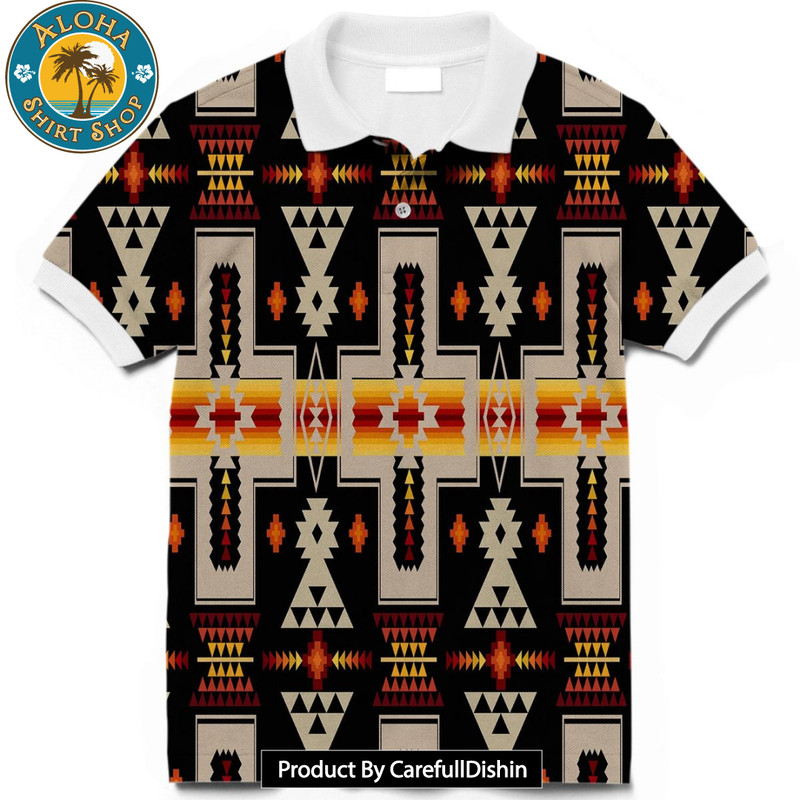 Black Tribe Design Native American Polo T-Shirt 3D.jpg