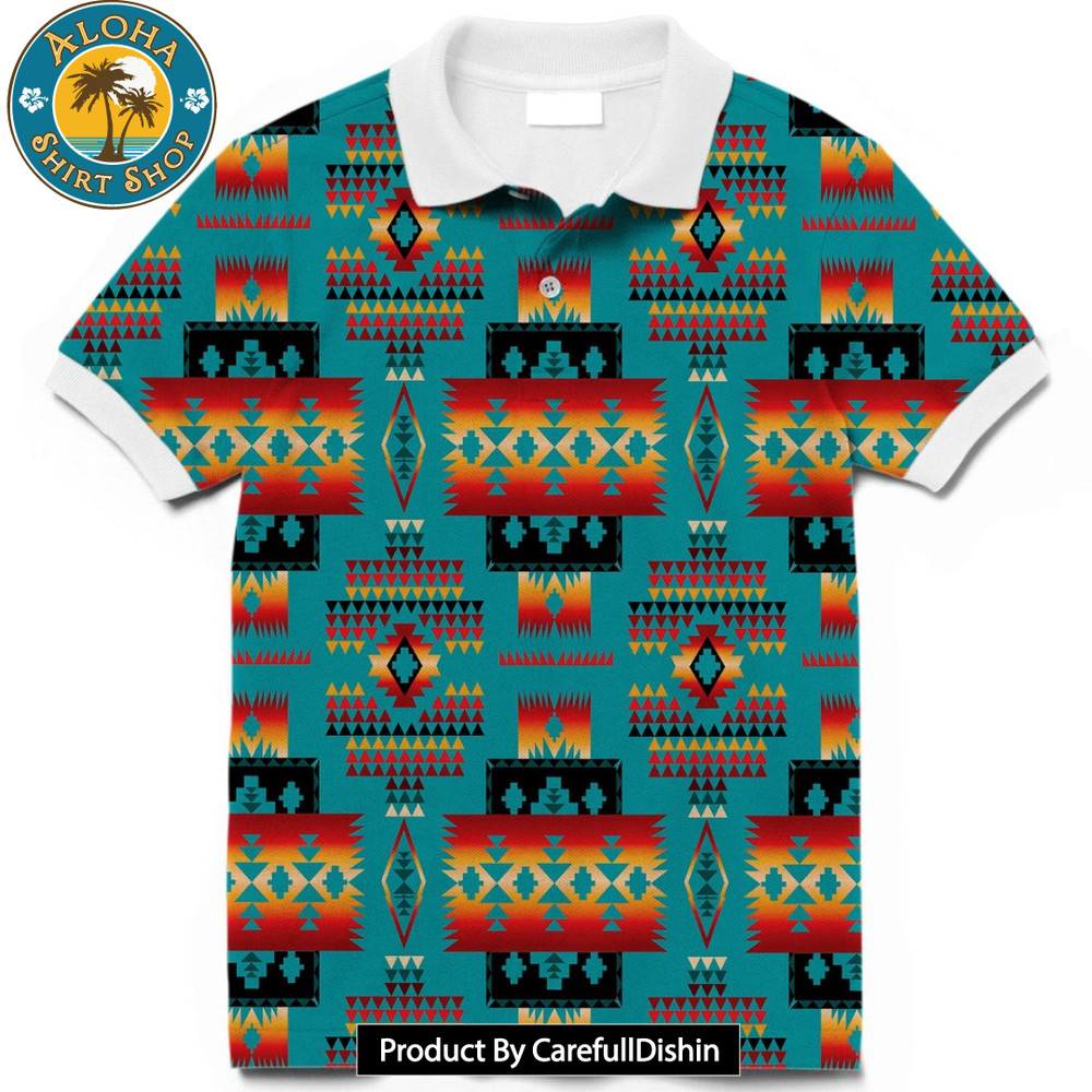 Blue Native Tribes Pattern Native American Polo T-Shirt 3D.jpg