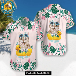cat beach time meow hawaiian shirt