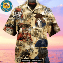 cat pirates print hawaiian shirt