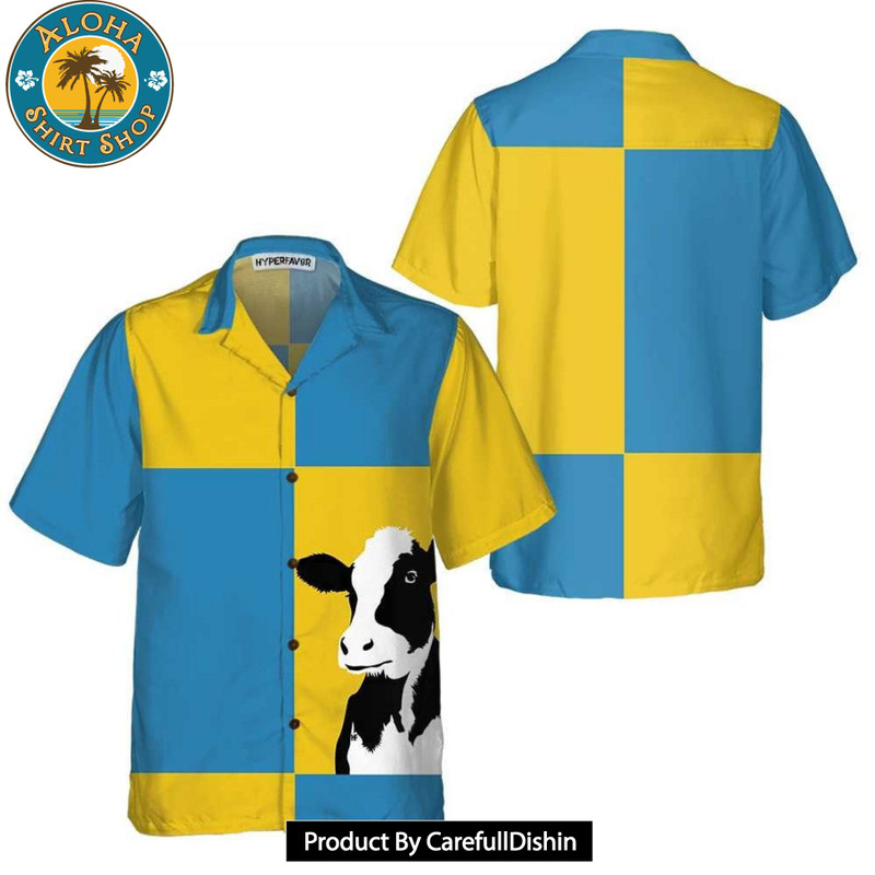 Cow On Yellow And Blue Background Hawaiian Shirt.jpg