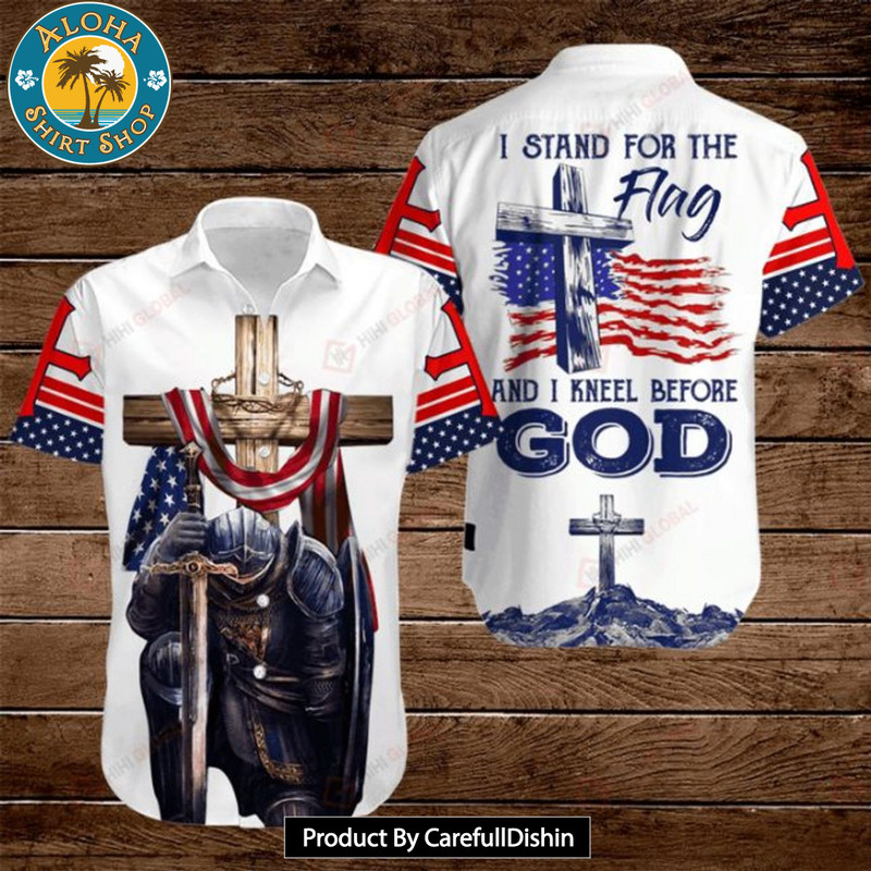 Cross Warrior American Flag Stand For Flag And I Kneel Before God Hawaiian Shirt.jpg
