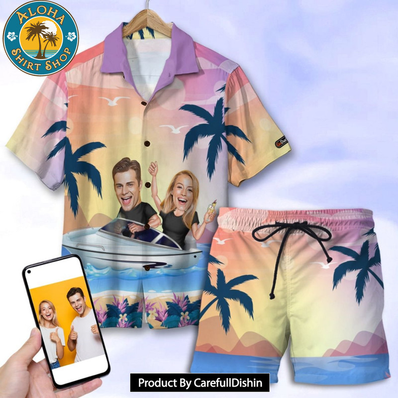 Custom Couple Hawaiian Shirt and Men Beach Shorts.jpg