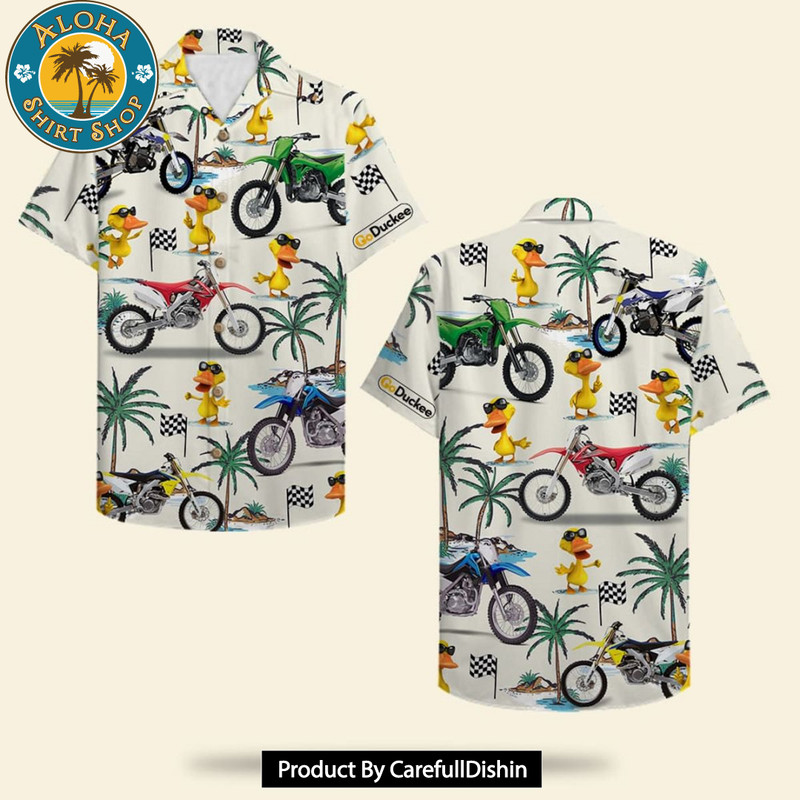 Dirt Bike and Fancy Duck Pattern Motocross Duck Hawaiian Shirt.jpg