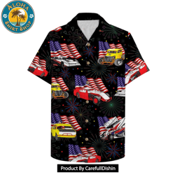 dirt track racing hawaiian shirt - car and flag pattern
