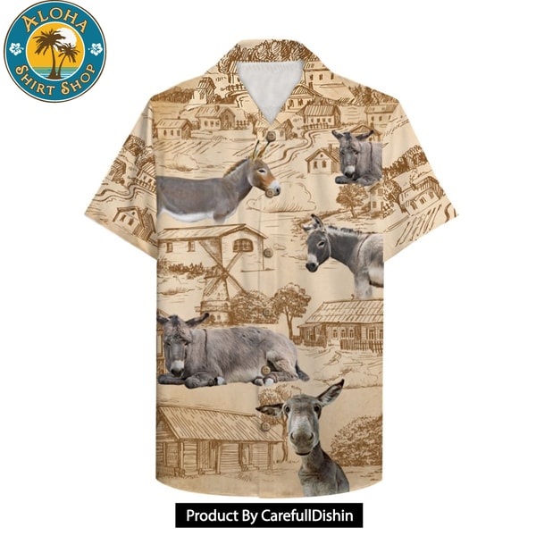Donkey and farm pattern Farmer Donkey Hawaiian Shirt, Aloha Shirt.jpg