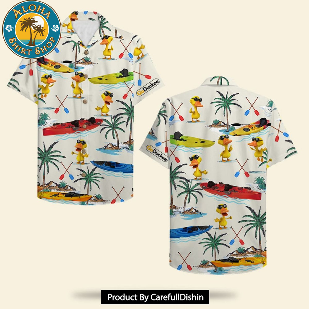 Duck & Kayak Boat Pattern Kayaking Duck Hawaiian Shirt.jpg