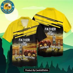 fathers day father and son farming partners for life hawaiian shirt