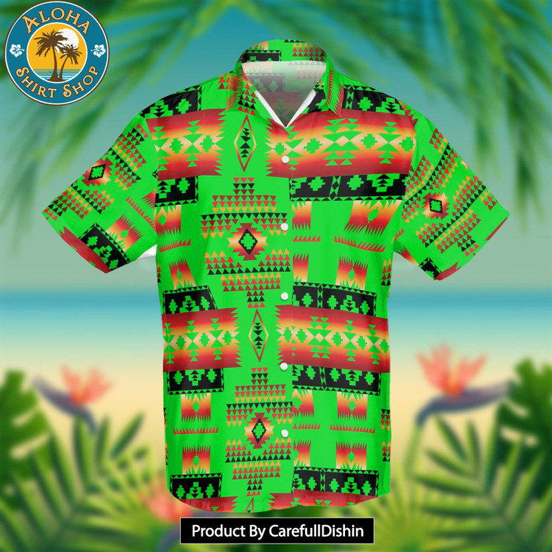 Green Tribes Pattern Native American Hawaiian Shirt 3D.jpg
