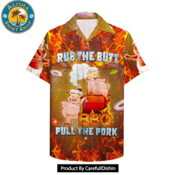 grilling rub the butt pull the pork hawaiian shirt, aloha shirt