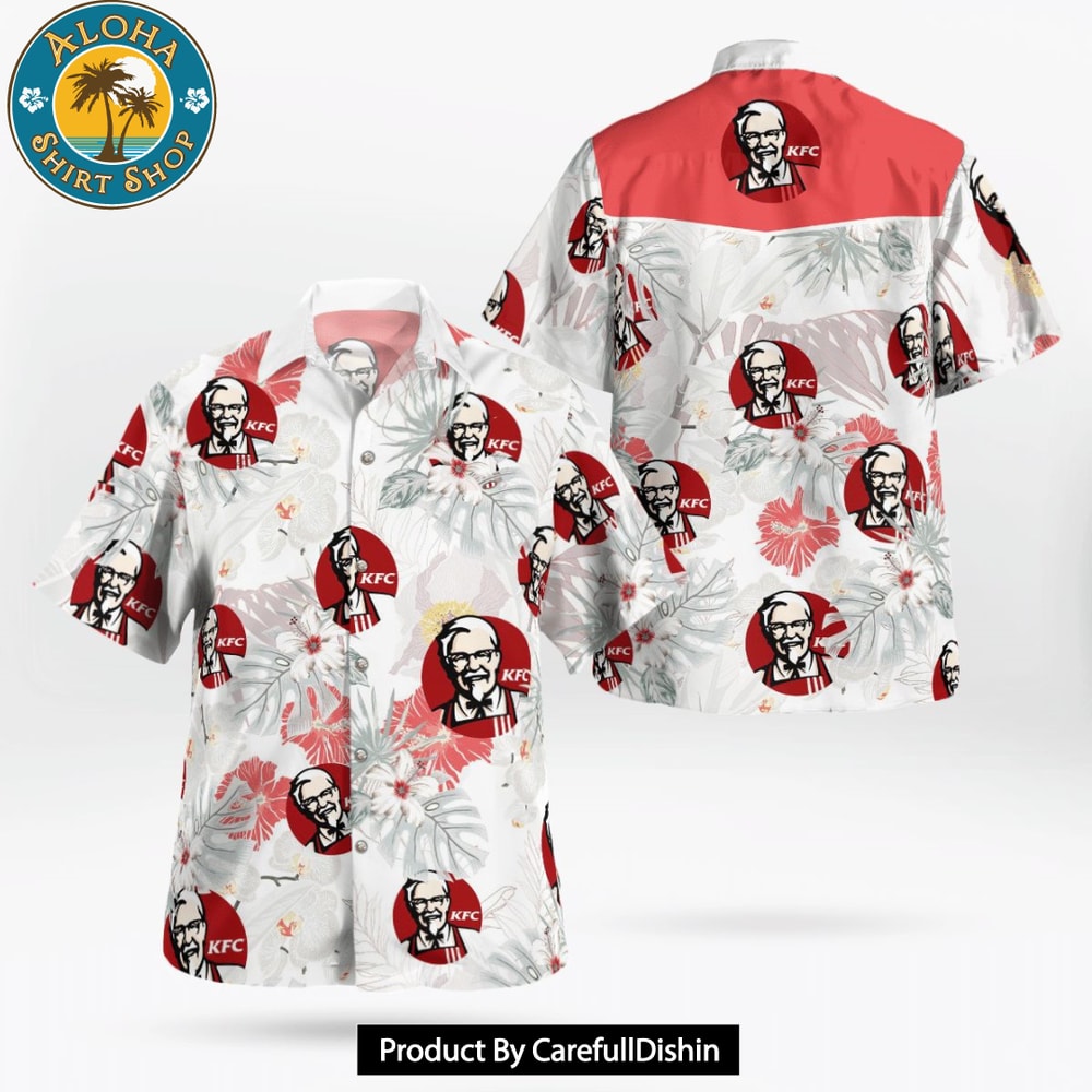 KFC Fast Food All Over Print 3D Flowery Aloha Summer Beach Hawaiian Shirt.jpg