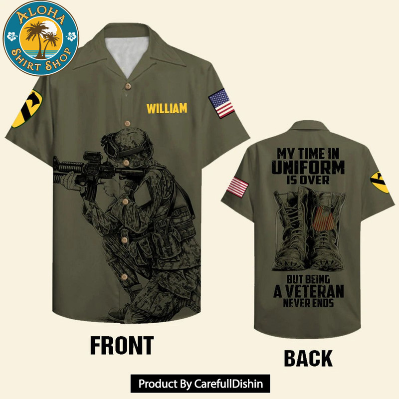 My Time In Uniform Is Over, Personalized Veteran Hawaiian Shirt and Shorts.jpg