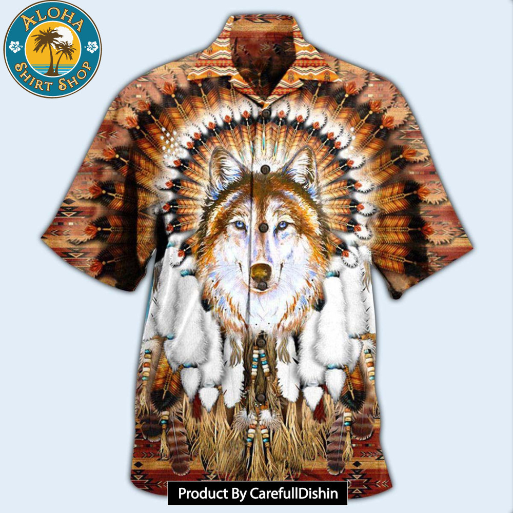 Native American Wolf Feather Headdress Edition Hawaiian Shirt.jpg