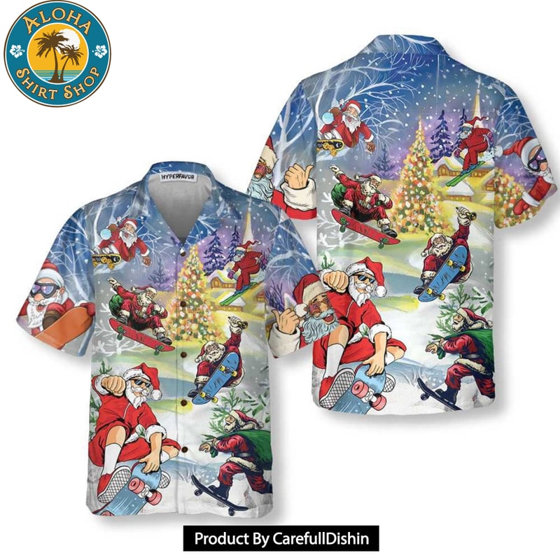 NEW Christmas Come On Skateboard With Santa Hawaiian Shirt.jpg
