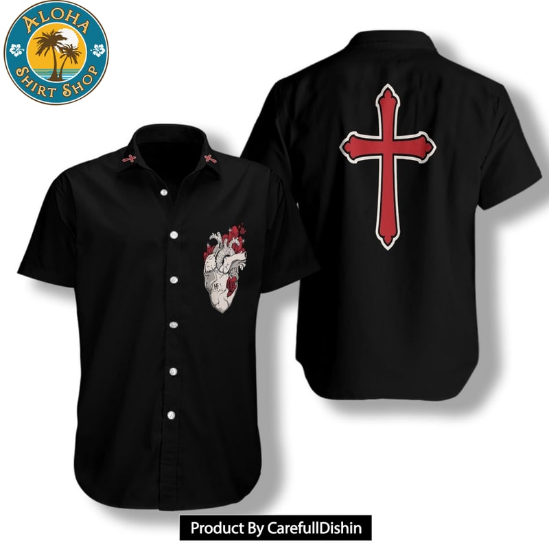 NEW Cross With Styled Heart Goth Hawaiian Shirt.jpg