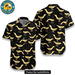 new ducks in darkness banana duck pattern hawaiian shirt