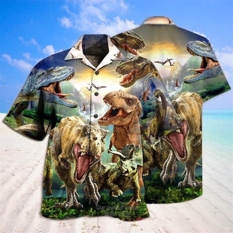 Angry Dinosaur Lost In Jurassic Park Dinosaur Theme Hawaiian Shirt.jpg