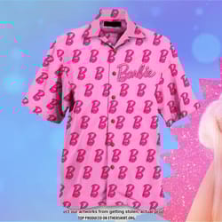 barbie b logo pattern pink hawaiian shirt