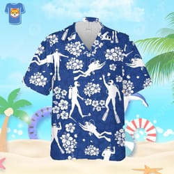 blue diving flower hawaiian shirt