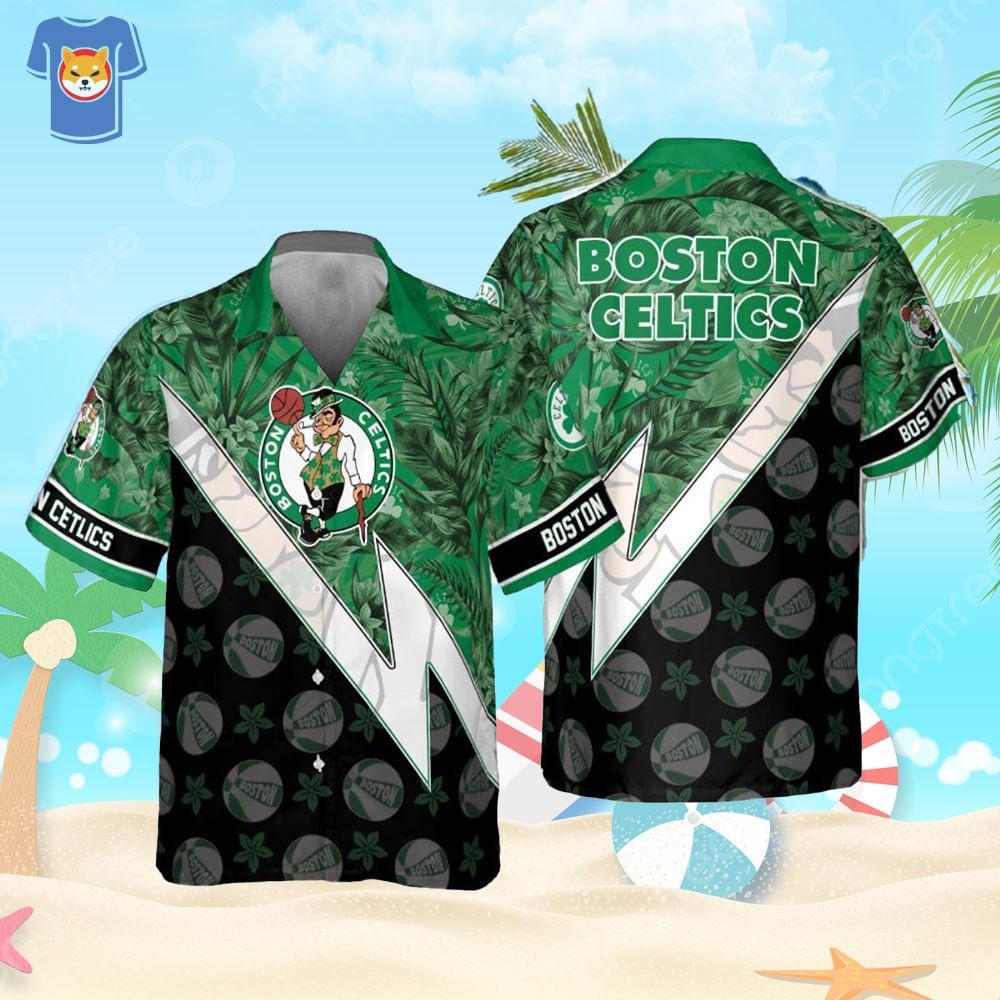 Boston Celtics Tropical And Basketball Pattern Print Hawaiian Shirt.jpg