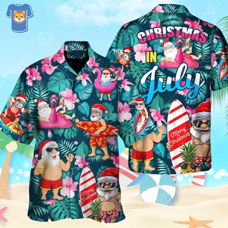 Christmas In July Santa Claus Tropical Hawaiian Shirt.jpg