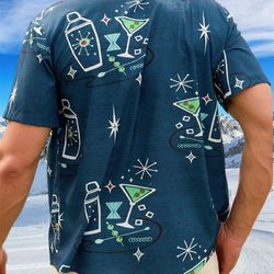 cocktail martini shaker graphic tipsy spirit vintage geometric hawaiian shirt