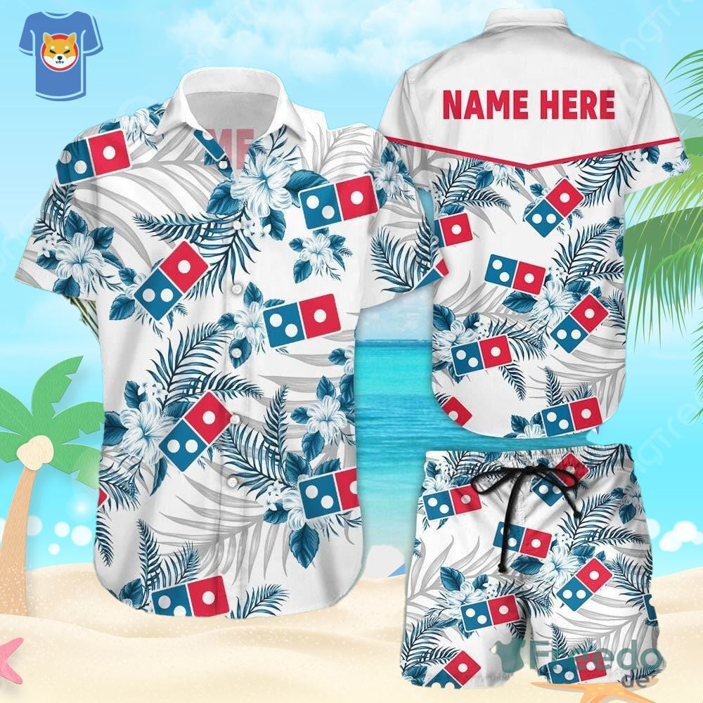 Custom Name Dominos Tropical Flower Aloha Food Fans Hawaiian Shirt And Short For Men And Women.jpg