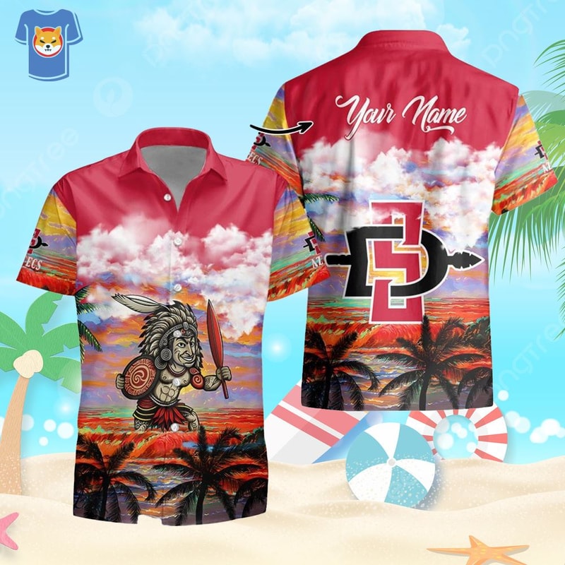 Custom Name San Diego State Aztecs Mens Basketball Sunset Pattern Hawaiian Shirt.jpg