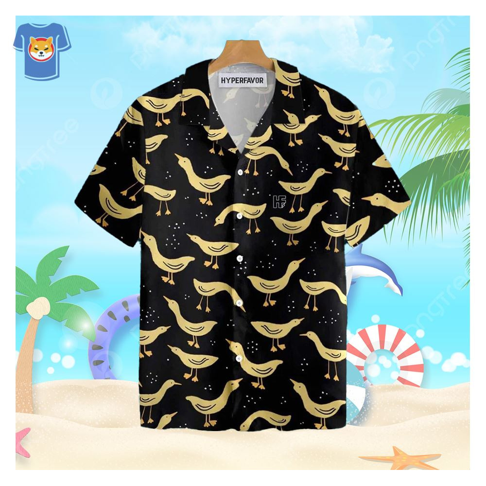 Ducks In Darkness Black And Yellow Banana Duck Pattern Hawaiian Shirts.jpg