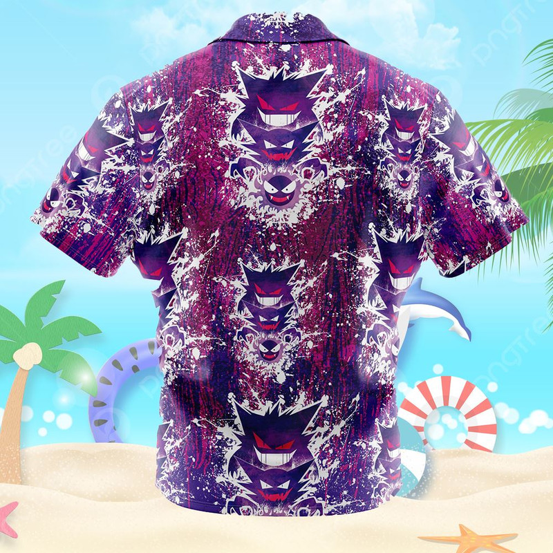 Ghostly Evolution Ghastly Haunter Gengar Pokemon Button Up Hawaiian Shirt.jpg