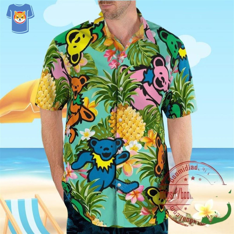 Grateful Dead Dancing Bear Aloha Pineapple Tropical Hawaiian Shirt.jpg