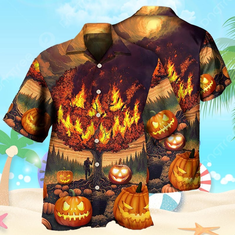 Halloween Pumpkin Burning Crazy Horror Movie Hawaiian Shirt.jpg