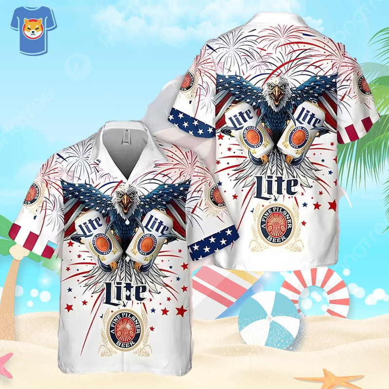 Miller Lite Beer Fireworks Eagle Independence Day Hawaiian Shirt.jpg