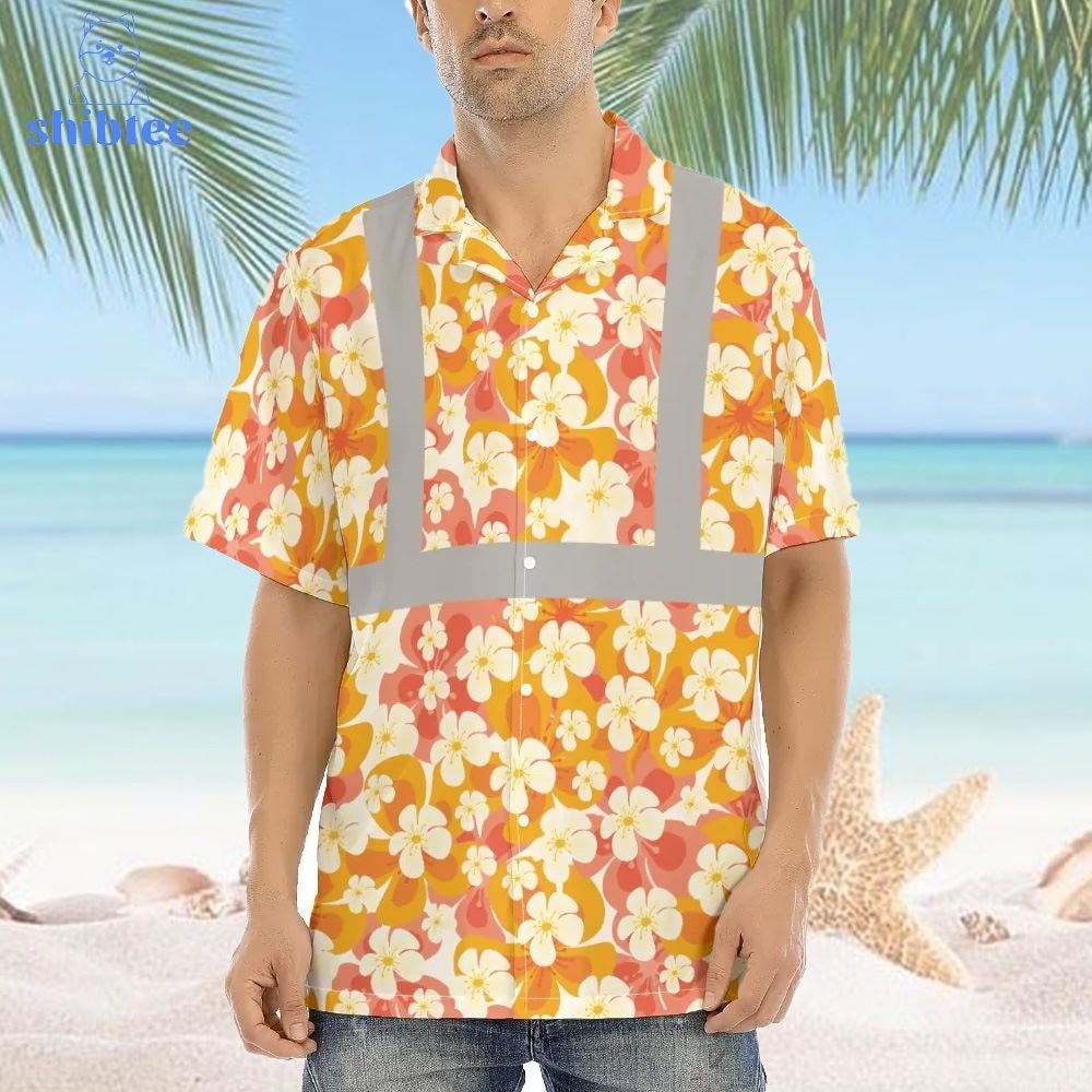 Orange Hibicus Hi Vis Hawaiian Shirt.jpg