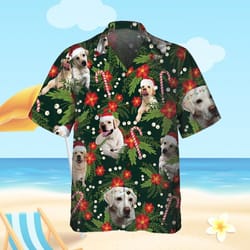 retriever with poinsettia flower hawaiian shirt
