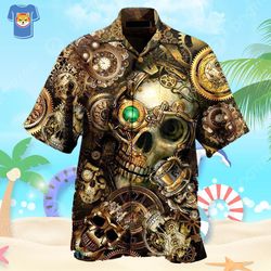 skull amazing steampunk hawaiian shirt for men and women