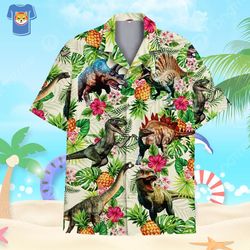 tropical dinosaur hawaiian shirt