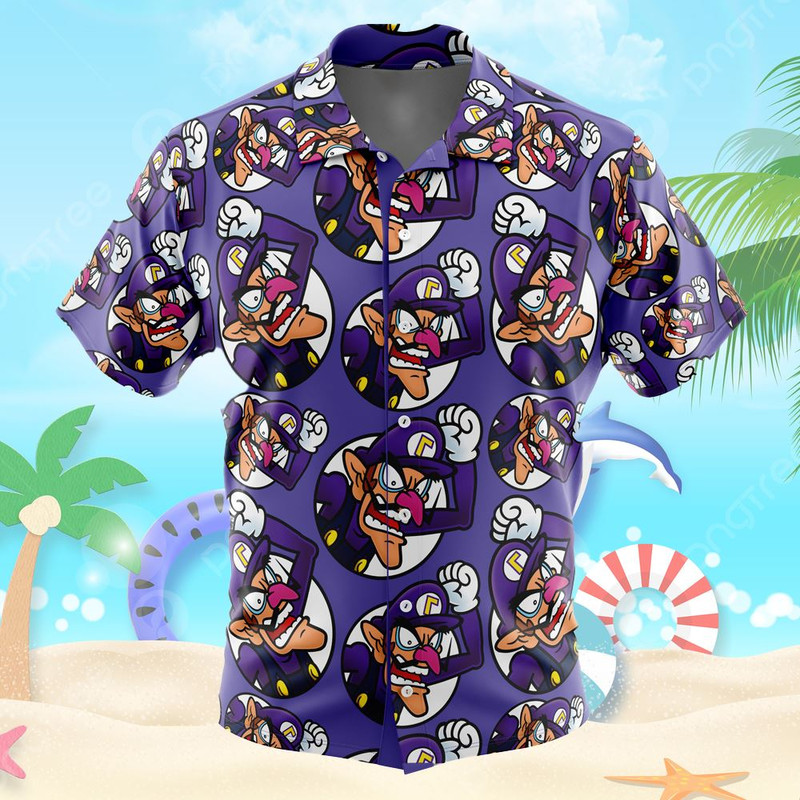 Waluigi Super Mario Button Up Hawaiian Shirt.jpg