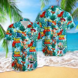 animated green aliens button up 3d hawaiian shirts, toy movie hawaiian shirts, 9
