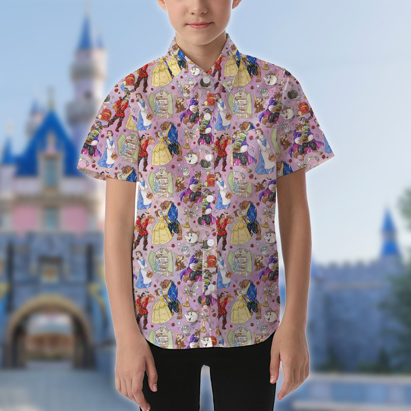 Beautiful Girl Hawaii Shirt, Monster And Beauty Button Up Shirt, Animated Cursed Beast Hawaiian Shirt, Cartoon 3D All Over Print Shirt.jpg