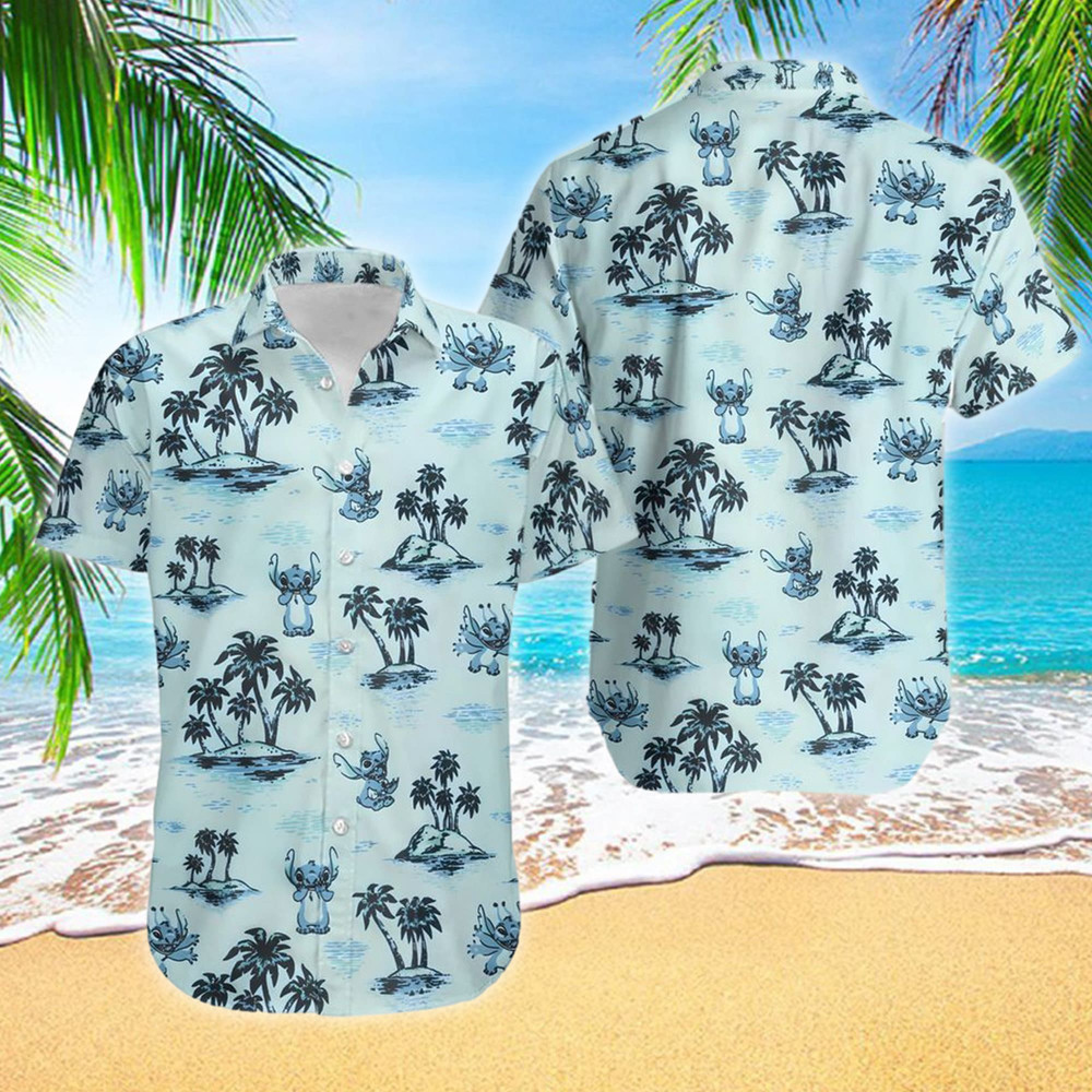 Blue Dog Summer Beach Palm Tree Shirt, Blue Dog Button Up Shirt, Dog Hawaiian Shirt, Funny Shirt Gift, Cartoon 3D All Over Print Shirt.jpg