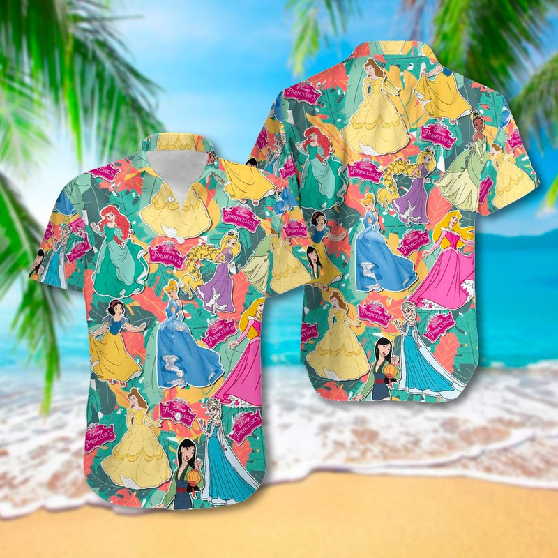 Colorful Princess Characters Hawaiian Shirt, Multiple Princess Aloha Shirts, Princess Theme Button Up Shirt, Snow Princess Hawaii Shirt.jpg