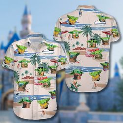 cute baby alien sunbathing 3d printed hawaiian shirts, cute alien button up short sleeve hawaii shirt, 47