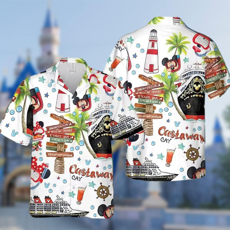 Cute Mouse Diving 3D All Over Printed Hawaiian Shirt, Lighthouse Tropical Aloha Shirt, Family Summer Trip Matching Summer Vacation Shirt.jpg