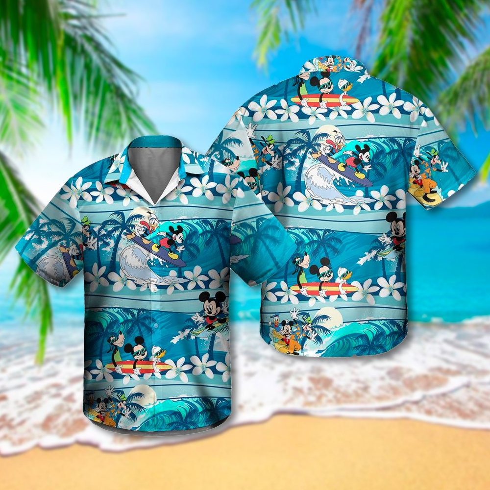 Mouse Surfing With Friends 3D All Over Printed Hawaiian Shirt, Mouse And Friends Aloha Shirt, Summer Vibe Vacation Shirt, Cute Hawaii Shirt.jpg