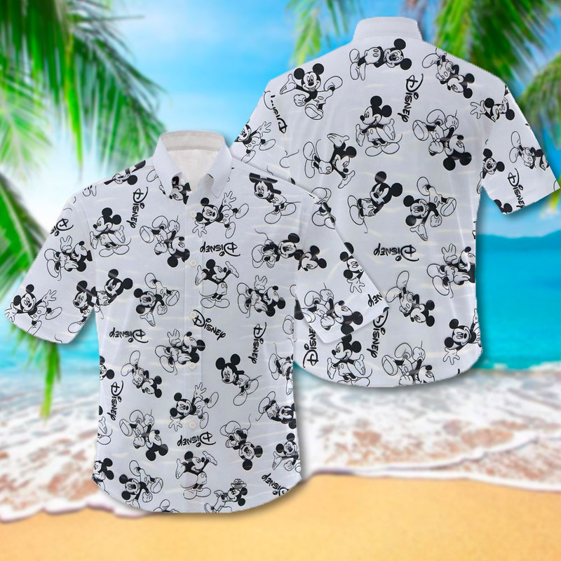 Mouse Character Black And White 3D All Over Printed Hawaiian Shirt, Mouse Channel Aloha Shirt, Summer Vacation Shirt, Cute Hawaii Shirt.jpg