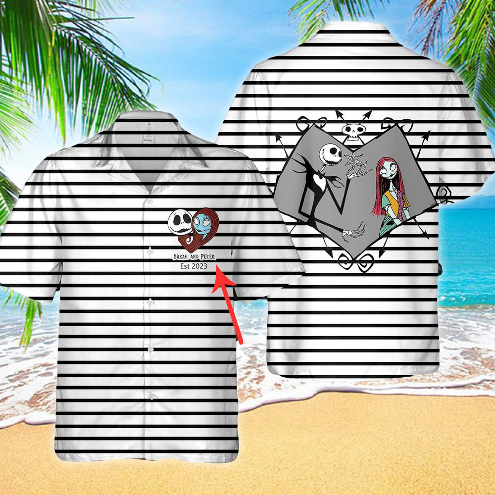 Personalized Horror Movie Character 3D All Over Print Hawaiian Shirt, Custom Couple Name Scary Skeleton Ragdoll Hawaii Button Up Shirt.jpg