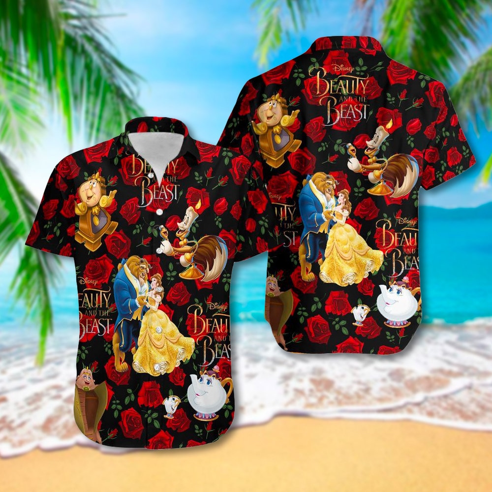 The Beauty And Her Monster Lover 3D All Over Printed Hawaiian Shirt, Monster Fairytale Aloha Shirt, Summer Vacation Shirt, Cute Hawaii Shirt.jpg