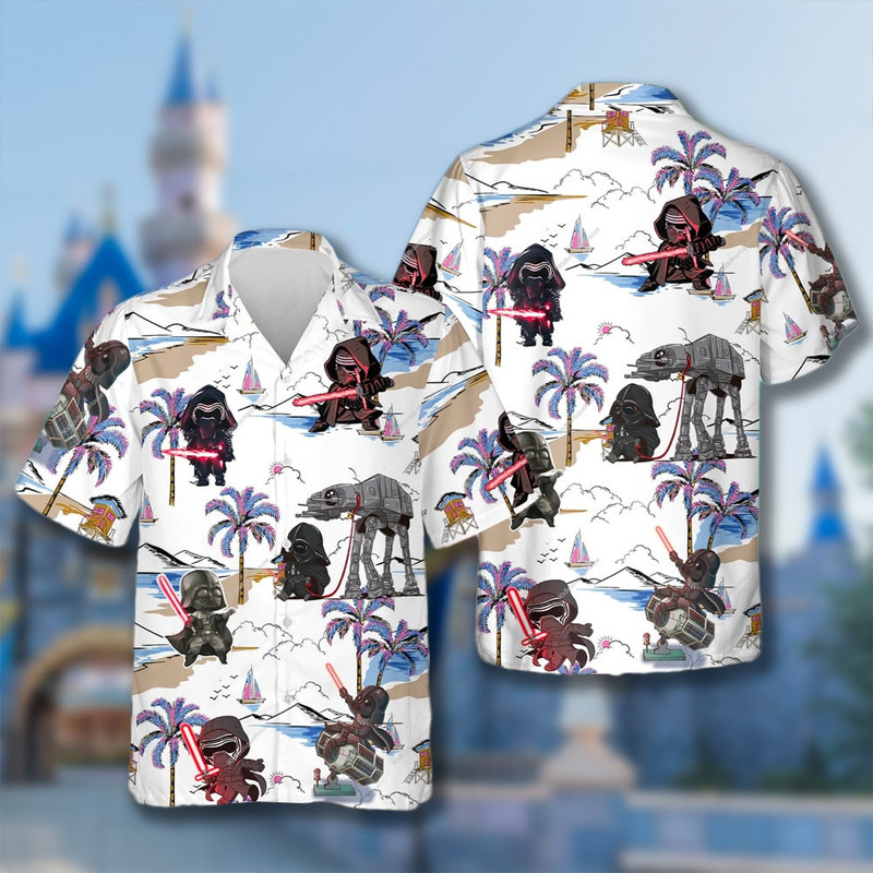 Villain Fictional Character Hawaiian Shirt, Star Battle Hawaii Summer Family Group Gift Tee, Spaceship Battle White Button Up T-Shirt.jpg