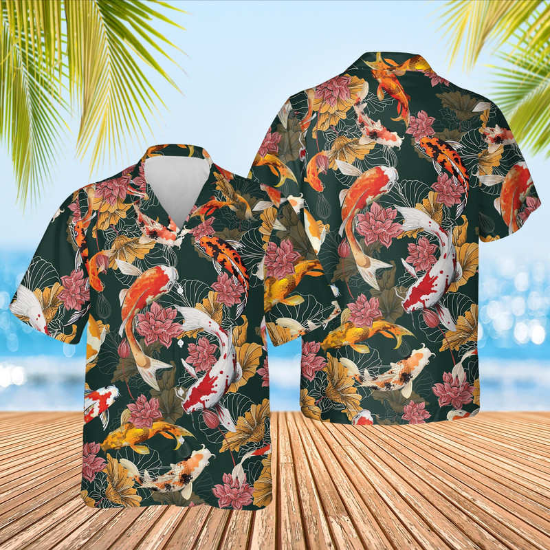 Koi Fish Pattern Hawaiian Shirt, Japanese Koi Fish, Koi Fish Hawaiian Shirt.jpg